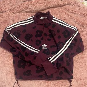 Adidas cropped long sleeve pullover. Maroon with black subtle animal print.